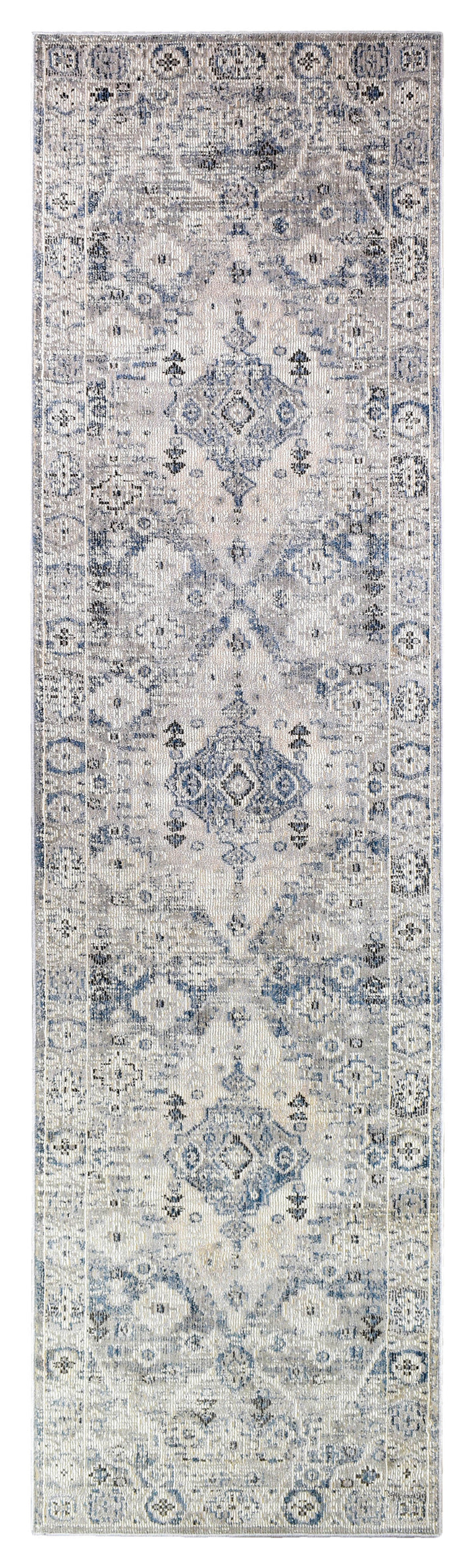 Marakesh Blue L.Grey Runner Rug 0320C