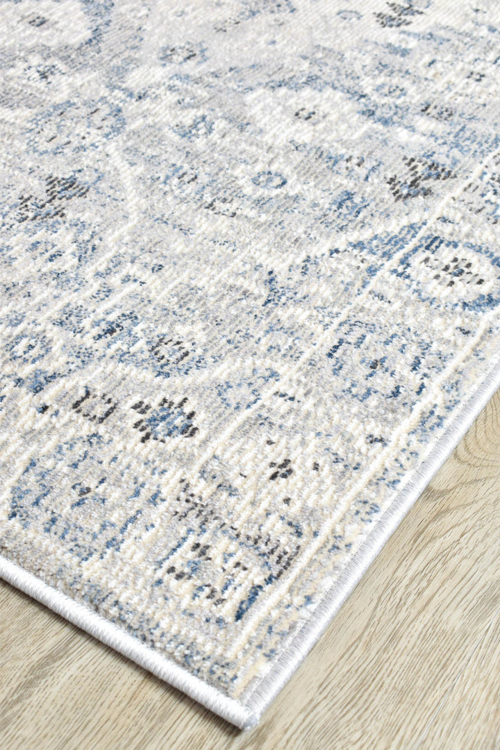 Marakesh Blue L.Grey Runner Rug 0320C