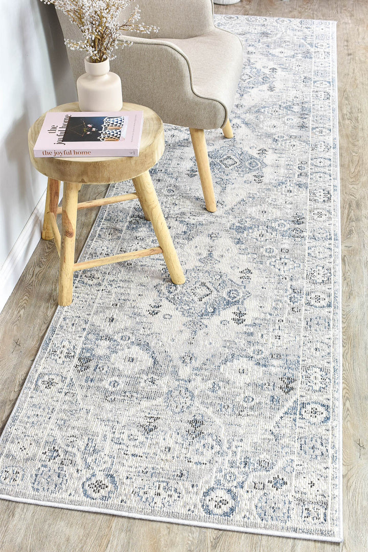 Marakesh Blue L.Grey Runner Rug 0320C
