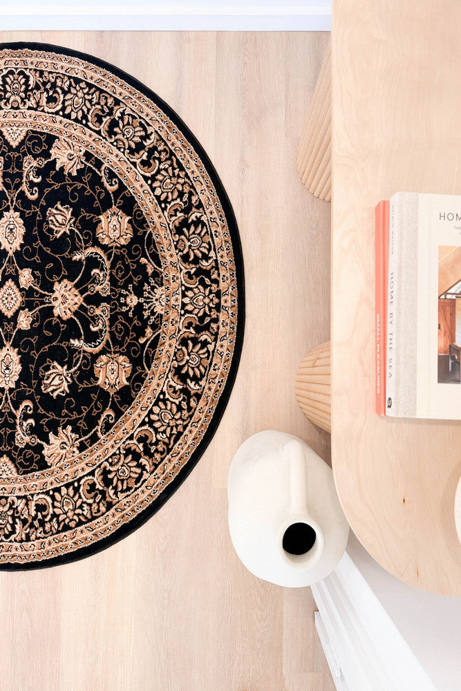 Riviera Traditional 84 Black Round Rug