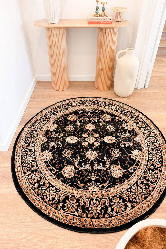 Riviera Traditional 84 Black Round Rug
