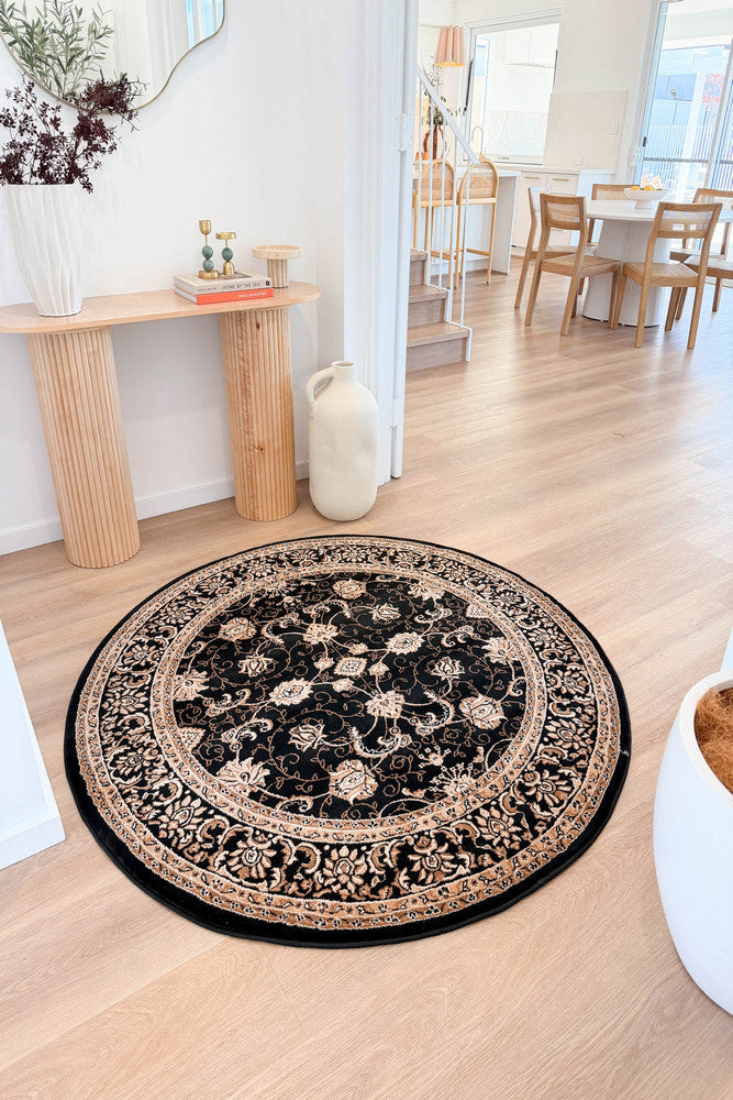 Riviera Traditional 84 Black Round Rug