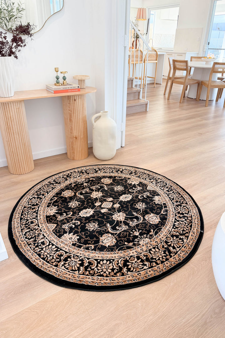 Riviera Traditional 84 Black Round Rug