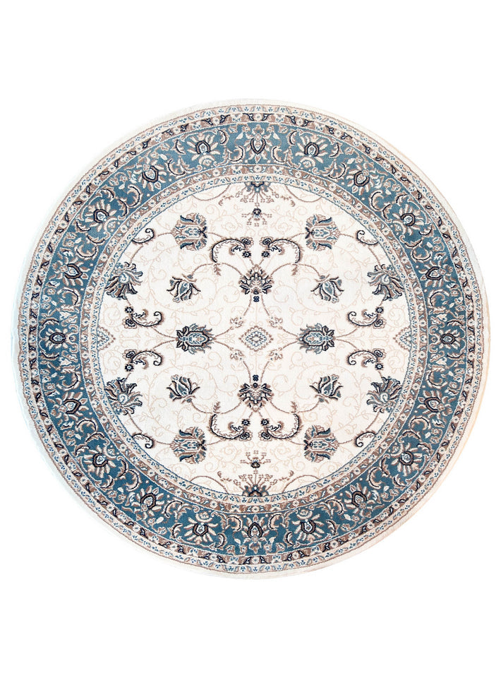 Riviera Traditional 84 Cream Blue Round Rug