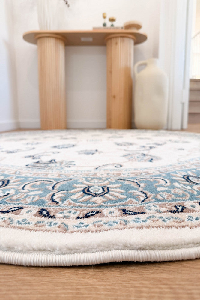 Riviera Traditional 84 Cream Blue Round Rug