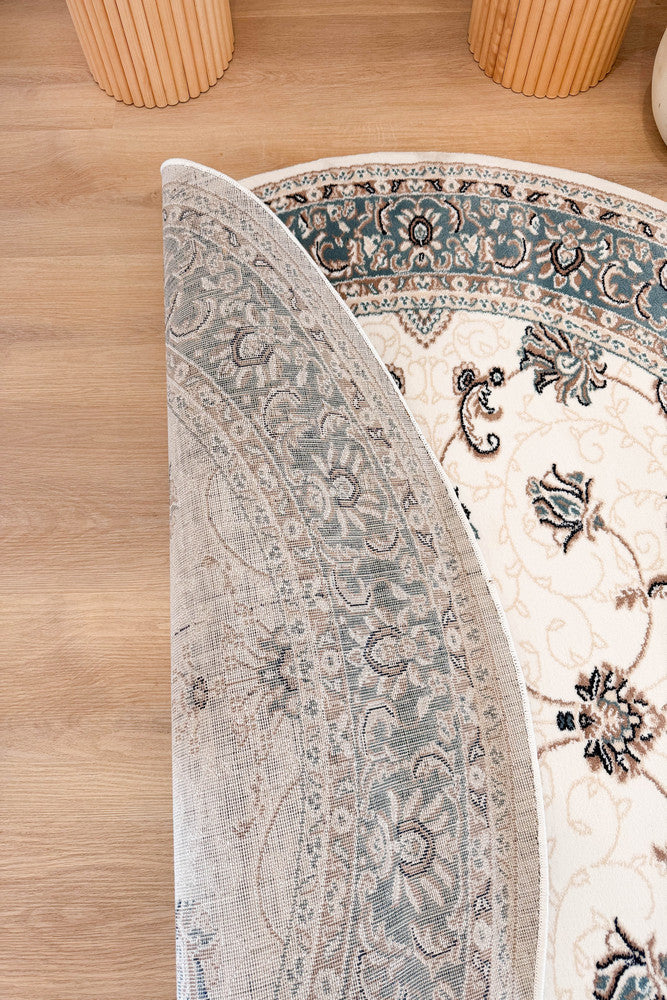 Riviera Traditional 84 Cream Blue Round Rug