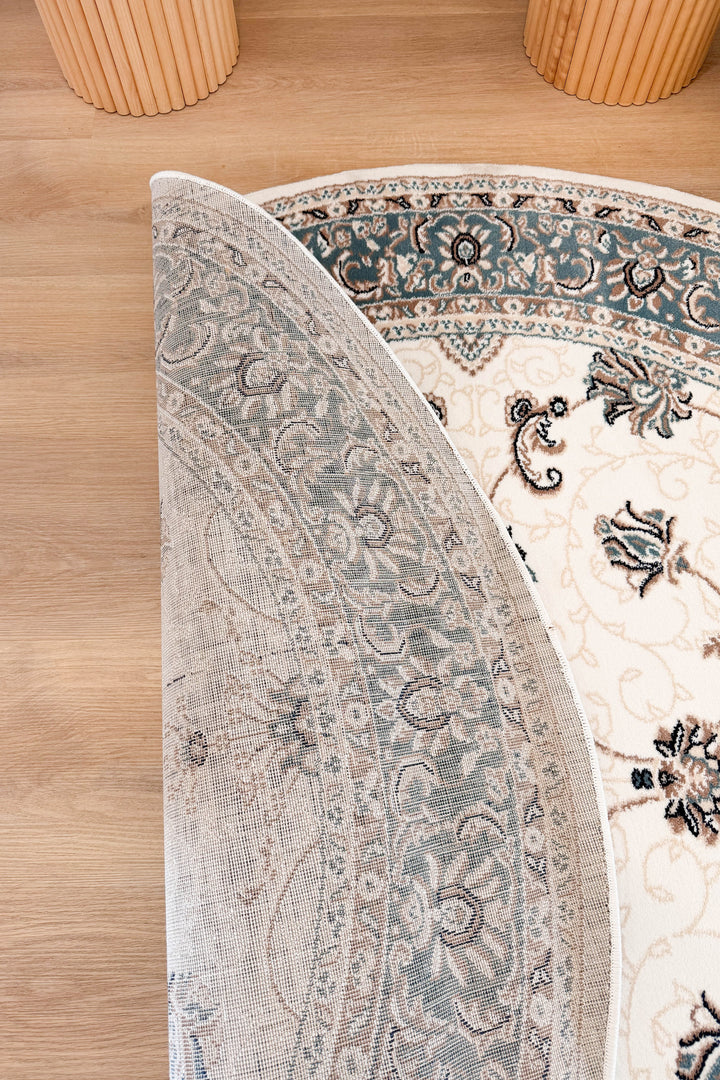 Riviera Traditional 84 Cream Blue Round Rug