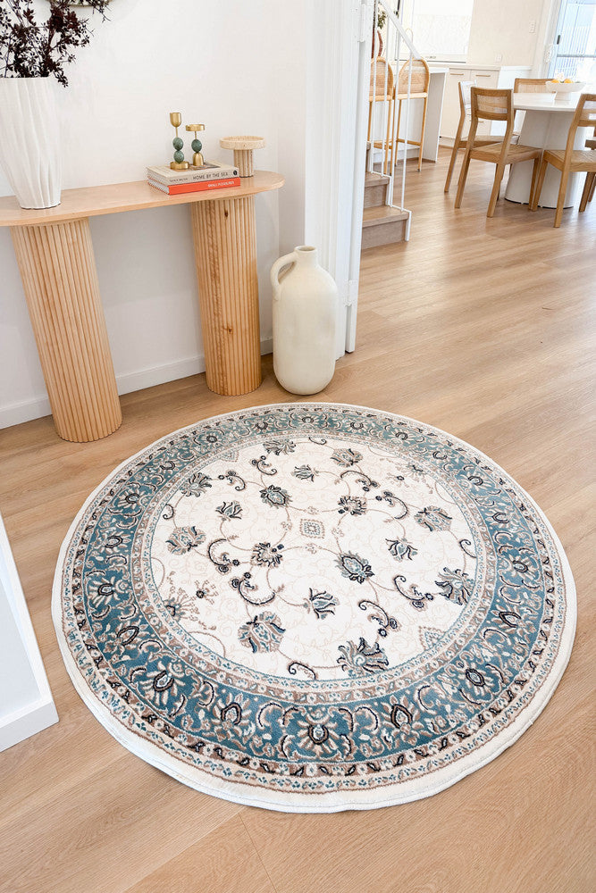 Riviera Traditional 84 Cream Blue Round Rug