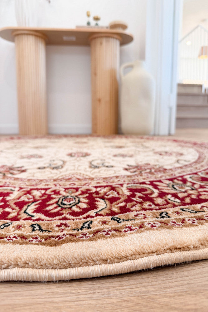 Riviera Traditional 84 Cream Red Round Rug