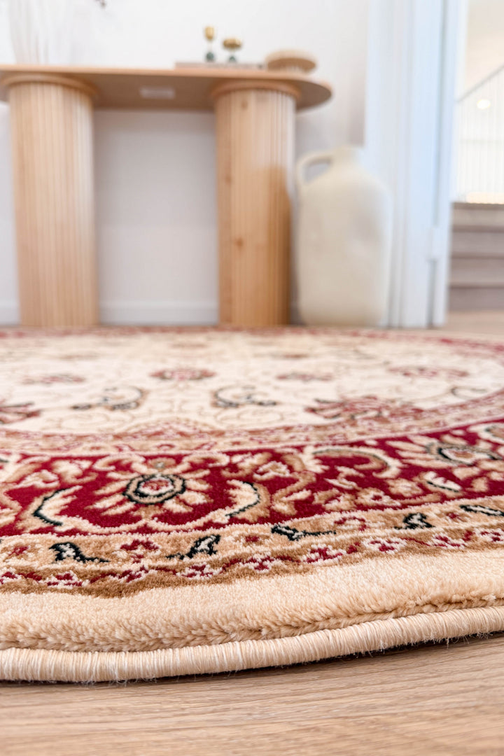 Riviera Traditional 84 Cream Red Round Rug