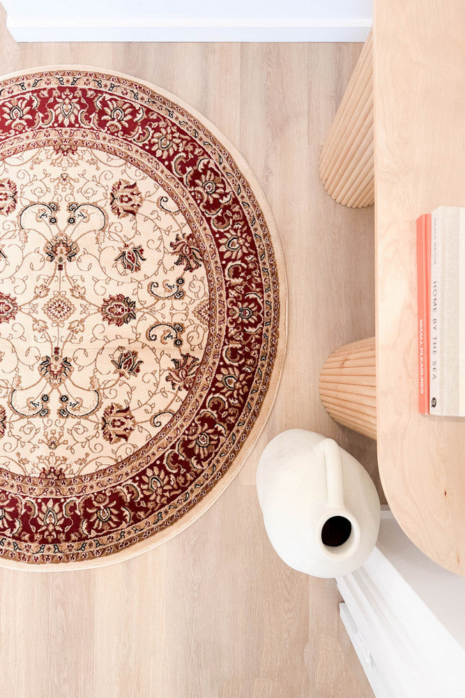 Riviera Traditional 84 Cream Red Round Rug