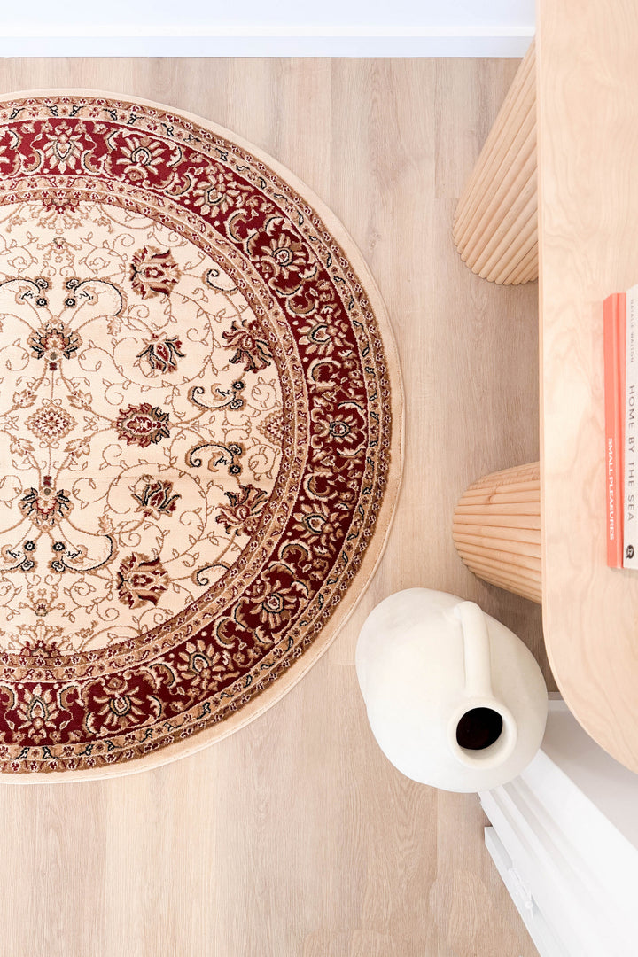 Riviera Traditional 84 Cream Red Round Rug