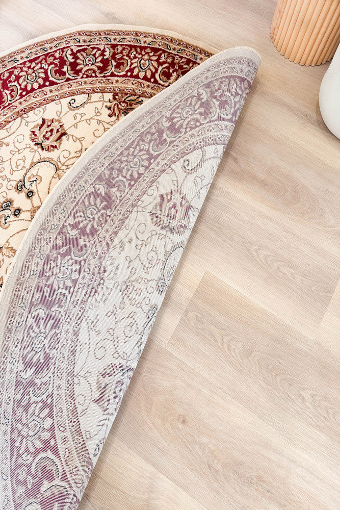 Riviera Traditional 84 Cream Red Round Rug