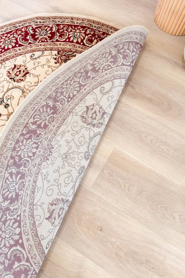 Riviera Traditional 84 Cream Red Round Rug