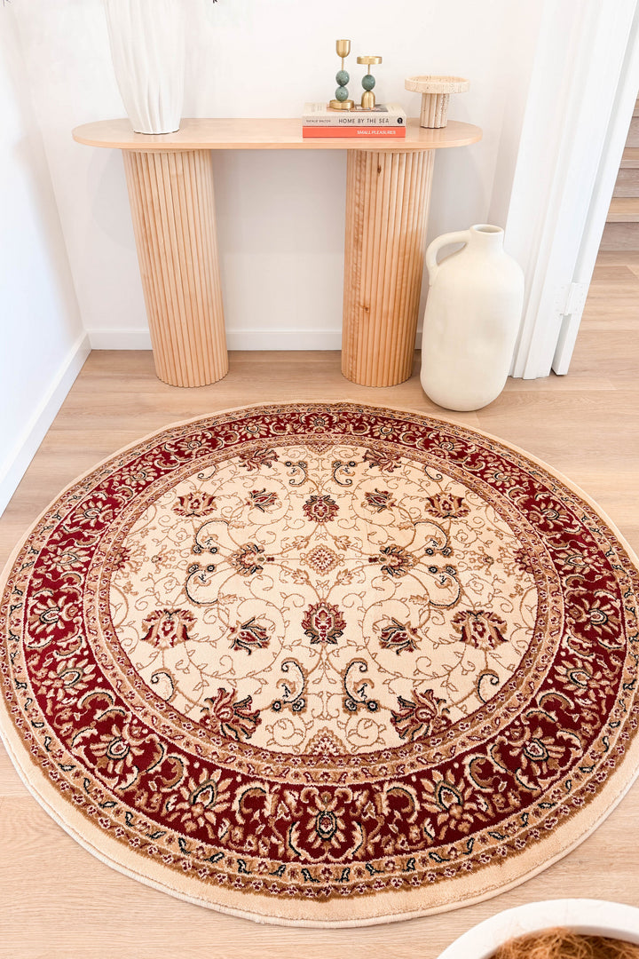 Riviera Traditional 84 Cream Red Round Rug