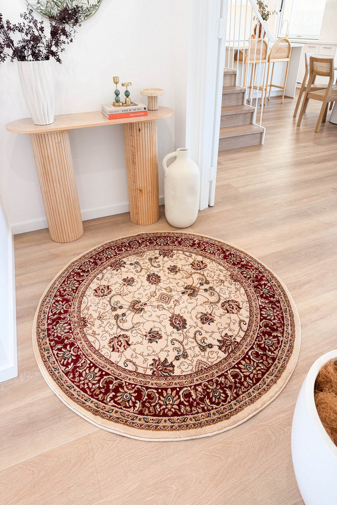 Riviera Traditional 84 Cream Red Round Rug
