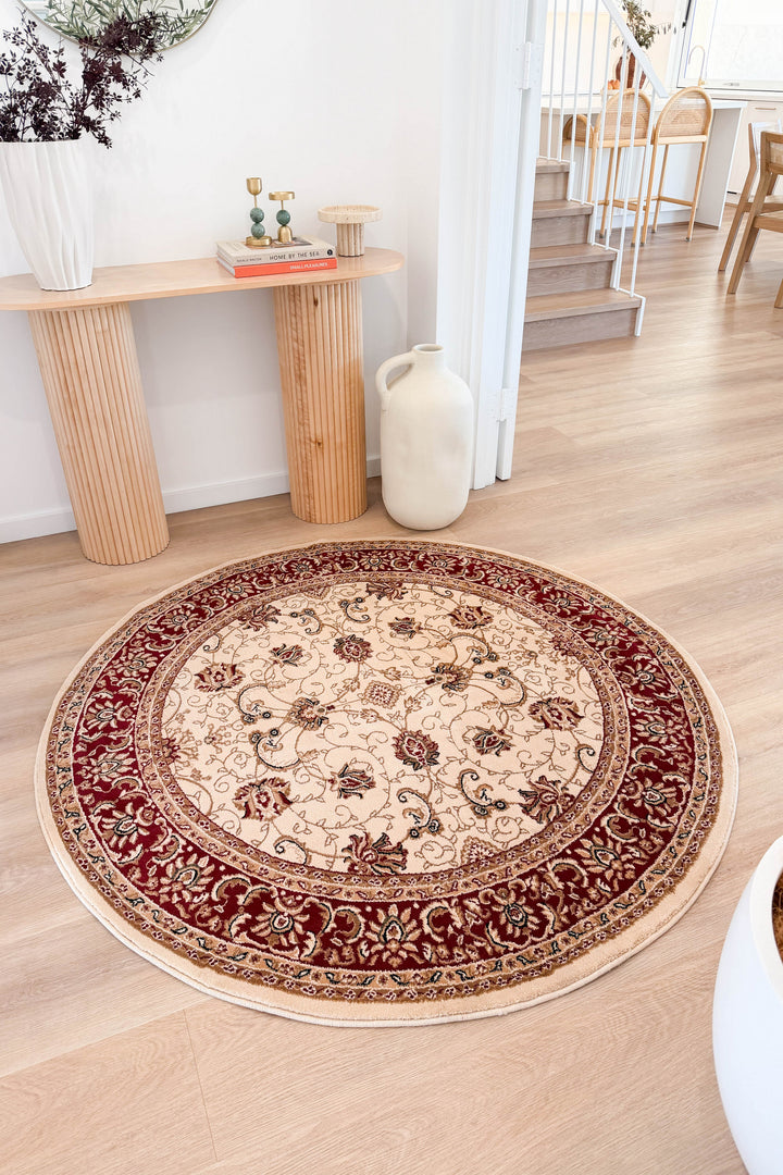 Riviera Traditional 84 Cream Red Round Rug