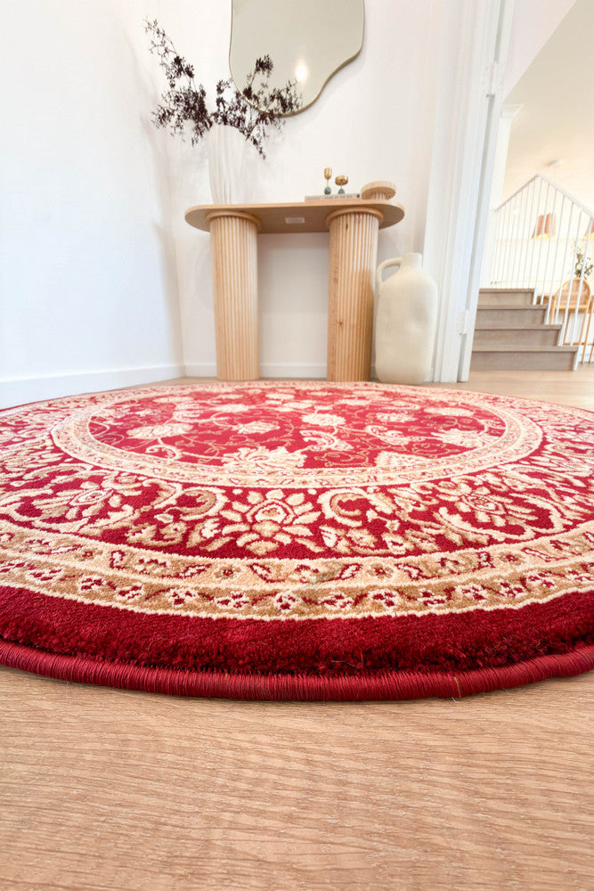 Riviera Traditional 84 Red Round Rug