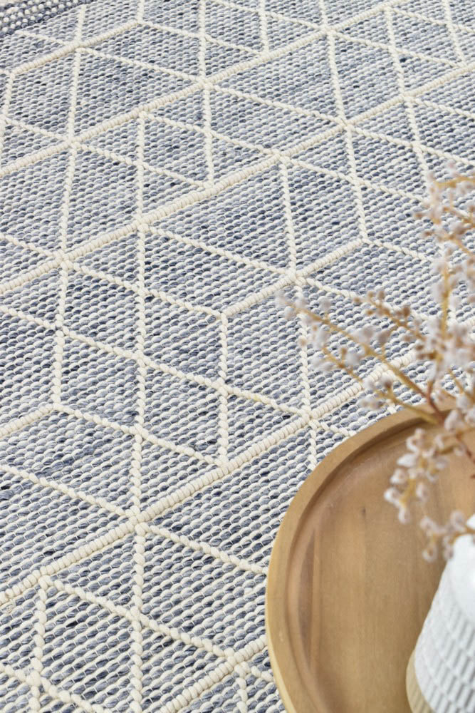 Labin Blue White Wool Rug