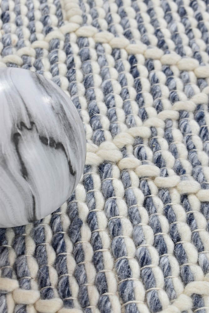 Labin Blue White Wool Rug