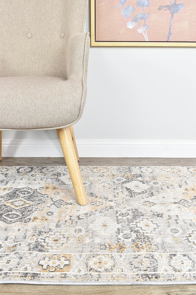Marakesh Grey Mustard Runner Rug 0320C
