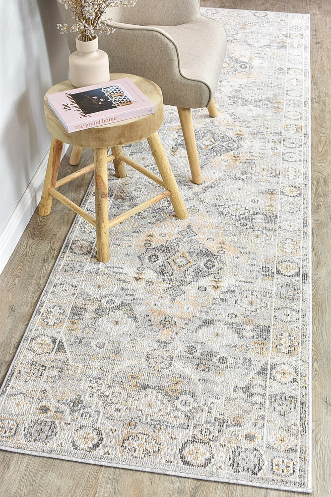 Marakesh Grey Mustard Runner Rug 0320C