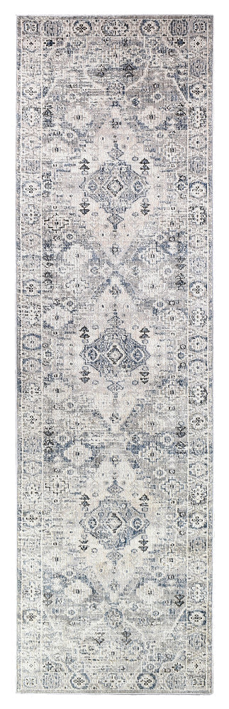 Marakesh Blue L.Grey Runner Rug 0320C