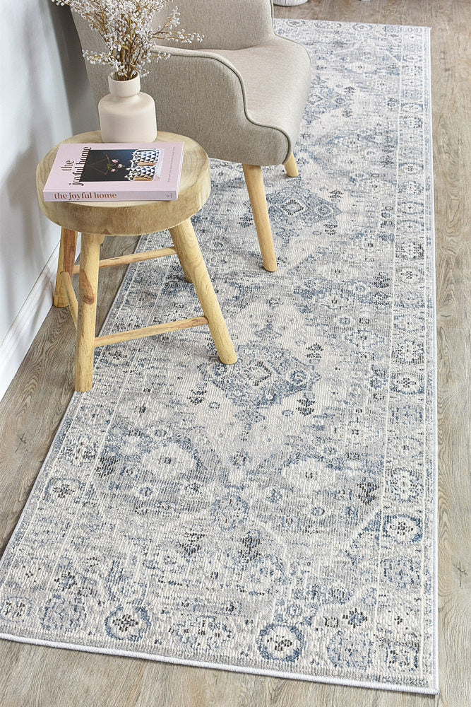 Marakesh Blue L.Grey Runner Rug 0320C